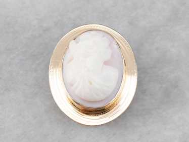 Vintage Pink Shell Cameo Gold Brooch - image 1