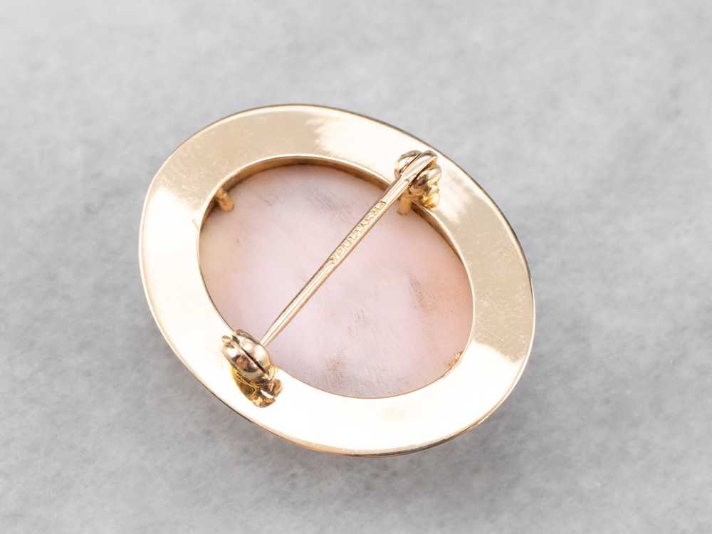 Vintage Pink Shell Cameo Gold Brooch - image 6