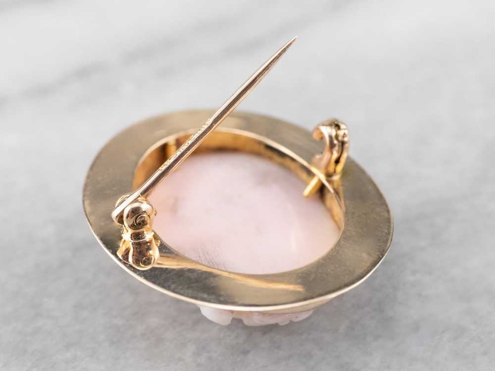 Vintage Pink Shell Cameo Gold Brooch - image 9