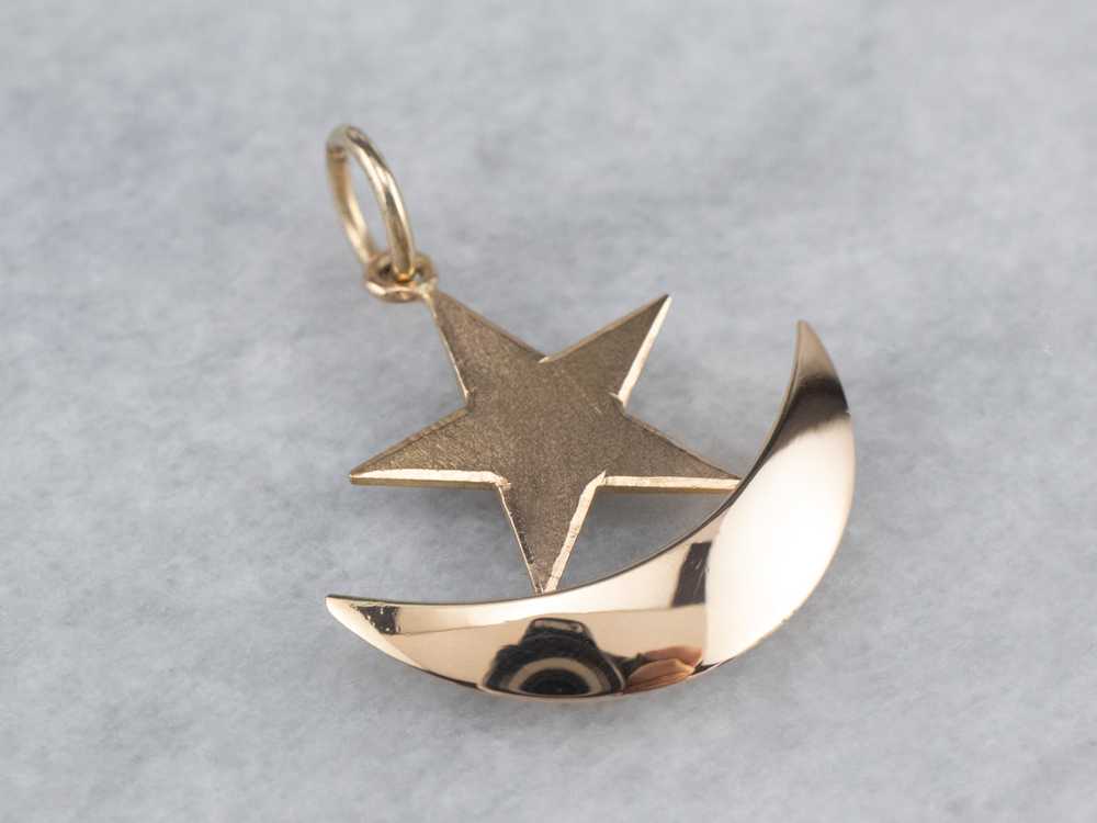 14K Rose Gold Crescent Moon Star Pendant - image 1