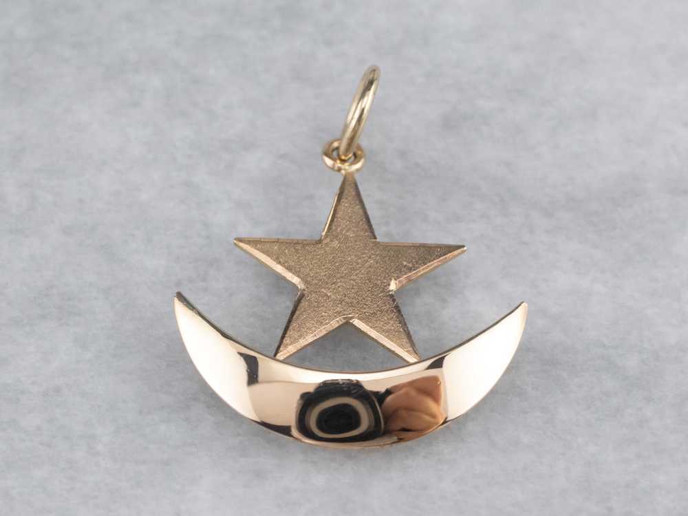 14K Rose Gold Crescent Moon Star Pendant - image 2