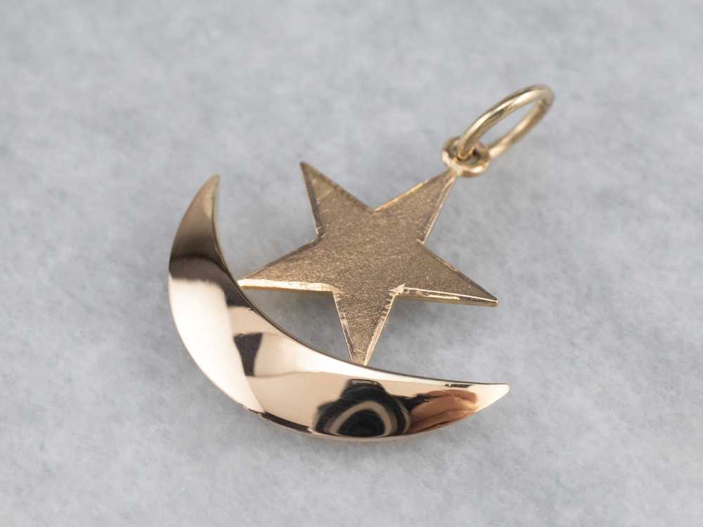 14K Rose Gold Crescent Moon Star Pendant - image 3