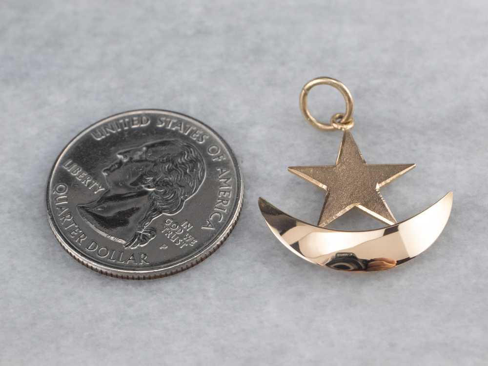 14K Rose Gold Crescent Moon Star Pendant - image 7