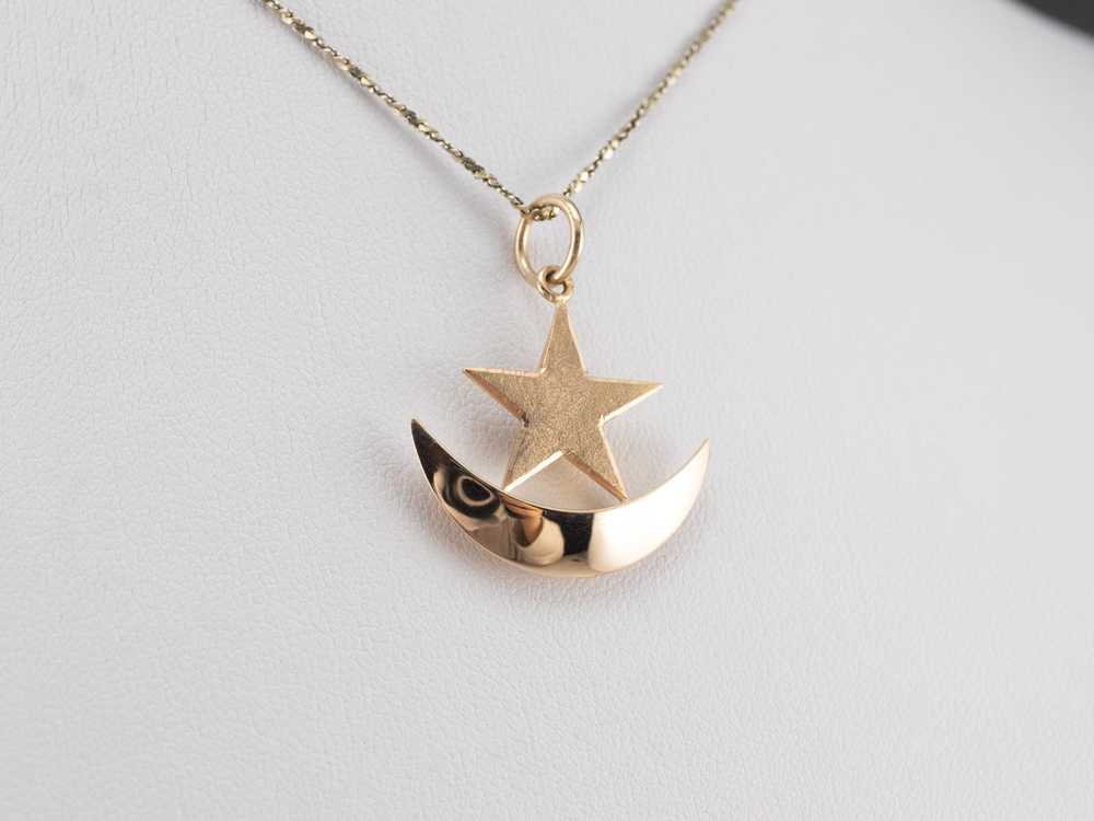 14K Rose Gold Crescent Moon Star Pendant - image 8