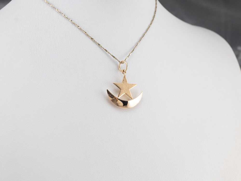 14K Rose Gold Crescent Moon Star Pendant - image 9