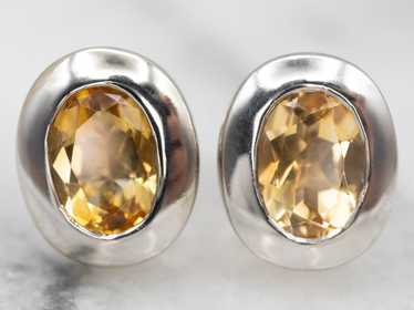 Sleek White Gold Citrine Stud Earrings - image 1