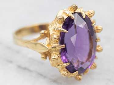 Ornate 18-Karat Gold Amethyst Cocktail Ring - image 1