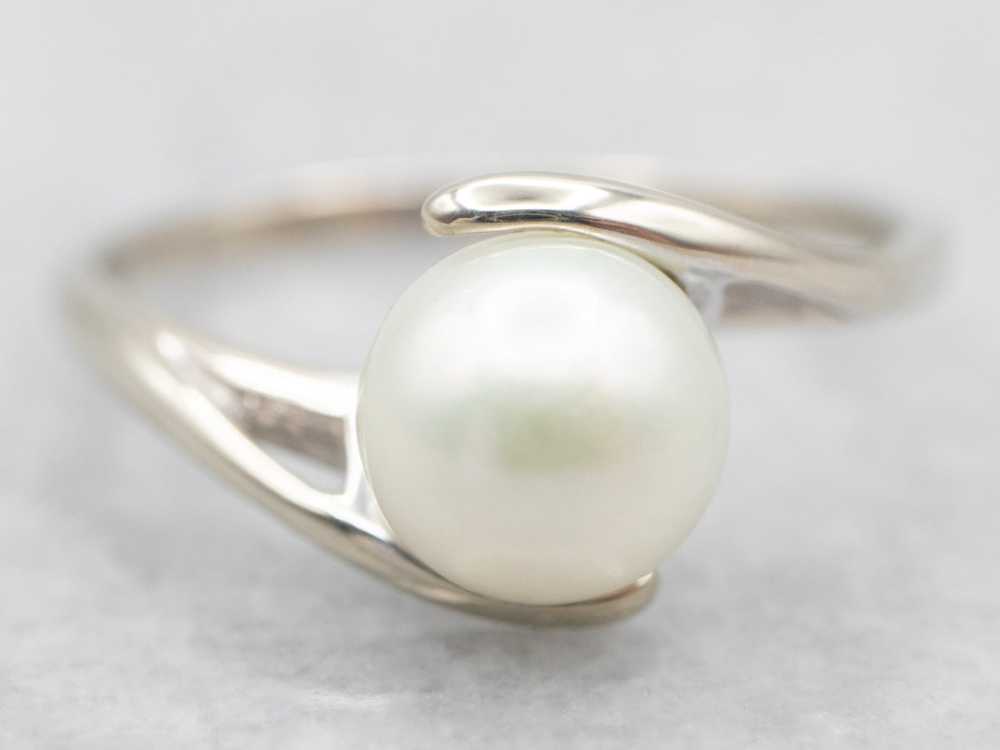 Modernist White Gold Pearl Bypass Ring - image 1