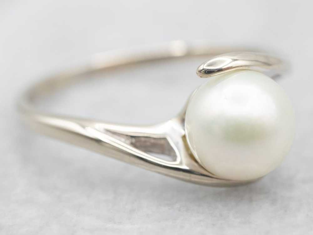 Modernist White Gold Pearl Bypass Ring - image 2