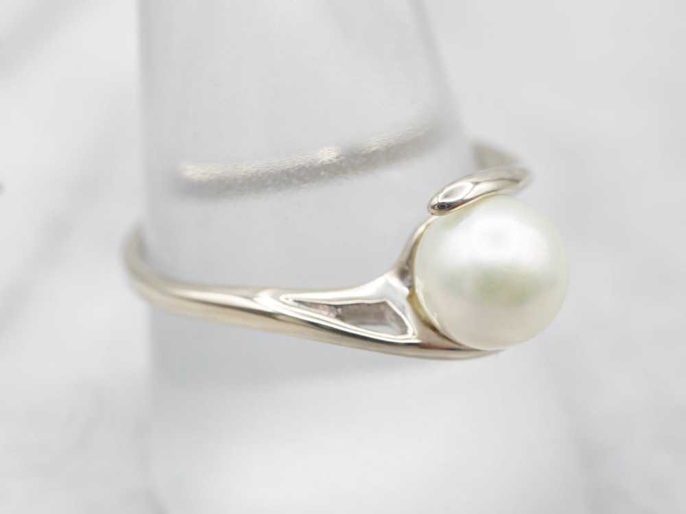 Modernist White Gold Pearl Bypass Ring - image 4