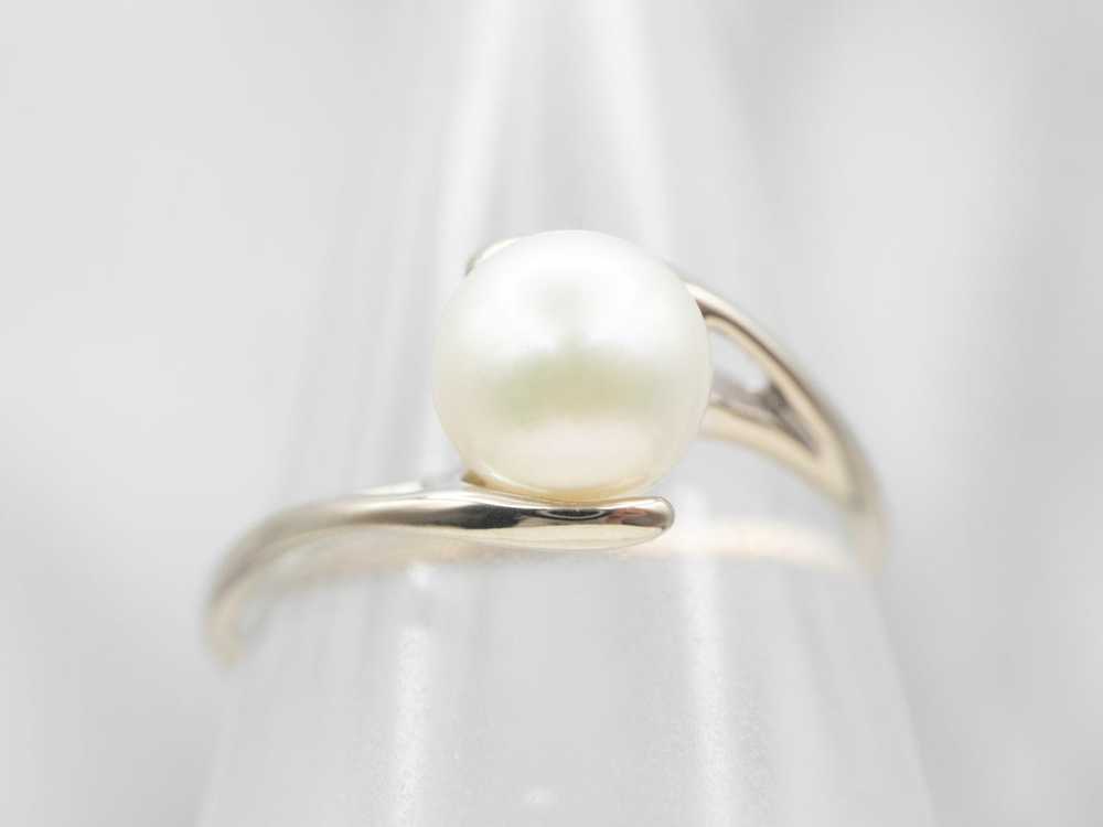 Modernist White Gold Pearl Bypass Ring - image 5