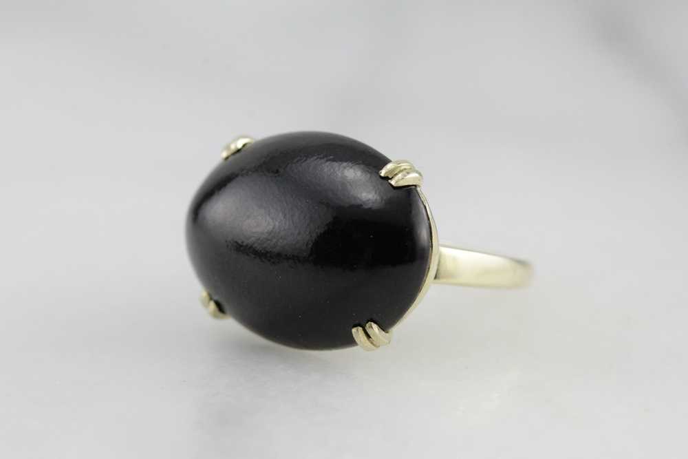 Vintage Black Coral Cocktail Ring in Green Gold - image 1