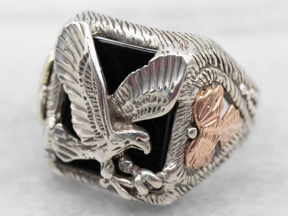 Men's Mixed Metal Black Onyx Eagle Ring - image 1