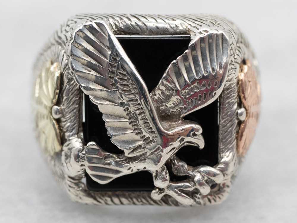 Men's Mixed Metal Black Onyx Eagle Ring - image 2