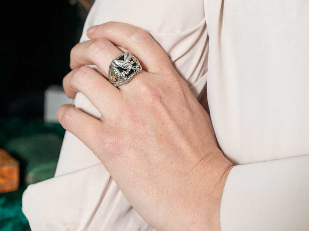 Men's Mixed Metal Black Onyx Eagle Ring - image 4