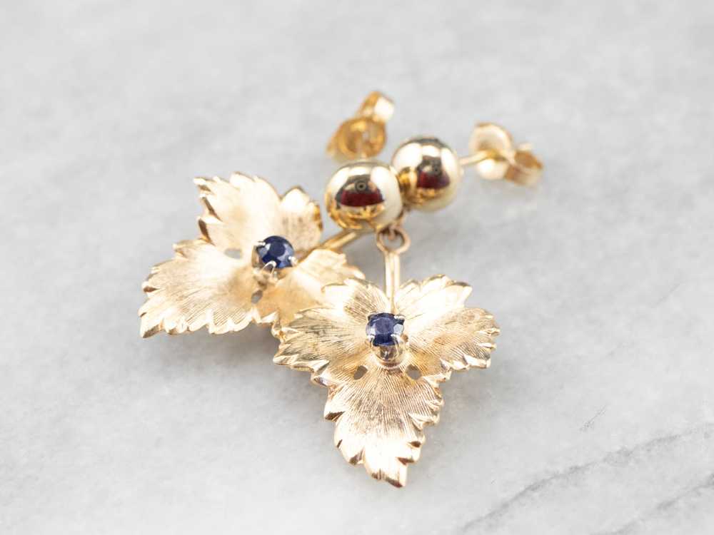 Gold Sapphire Leaf Drop Earrings - image 1