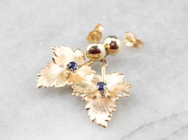 Gold Sapphire Leaf Drop Earrings - image 1