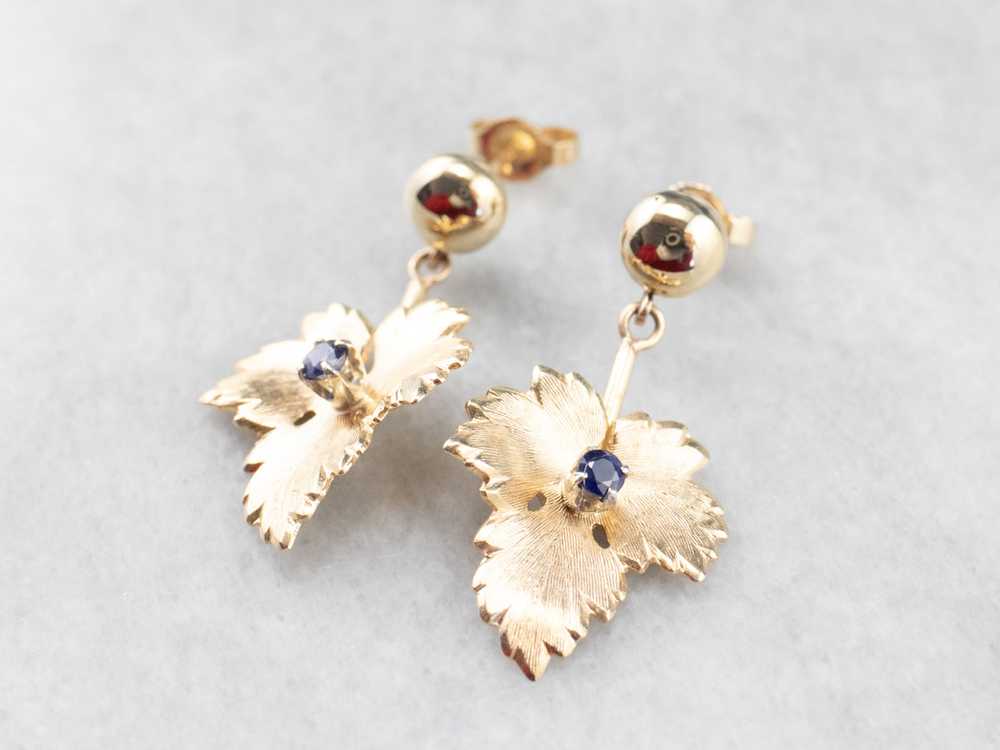 Gold Sapphire Leaf Drop Earrings - image 4