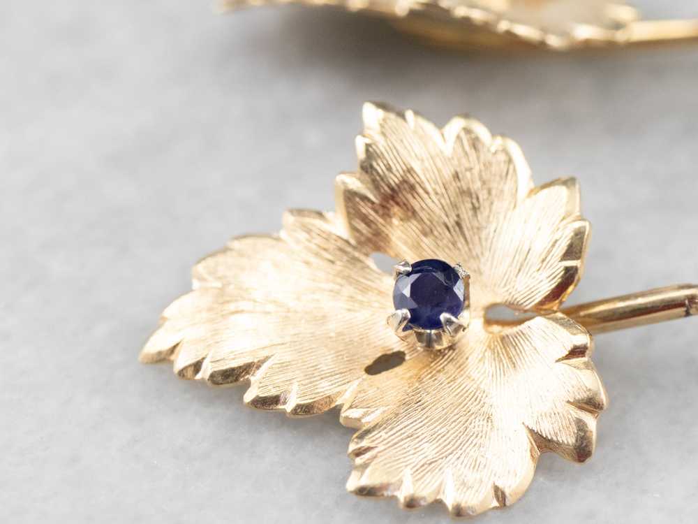 Gold Sapphire Leaf Drop Earrings - image 6