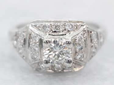 Modern Platinum Round Brilliant Diamond Halo Enga… - image 1