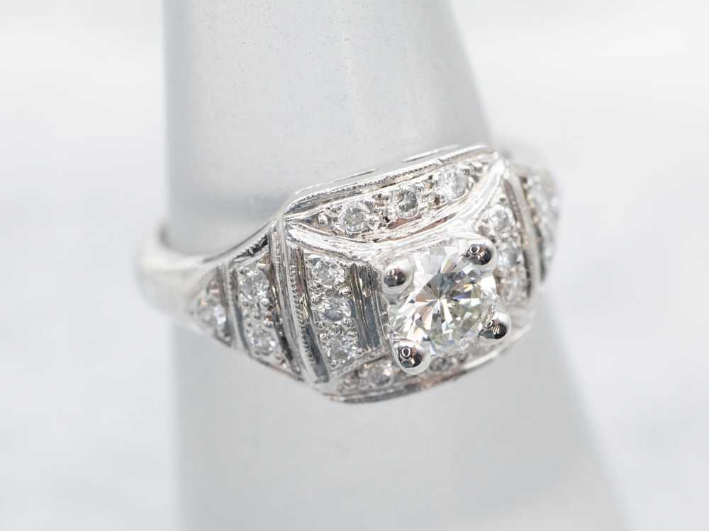 Modern Platinum Round Brilliant Diamond Halo Enga… - image 3