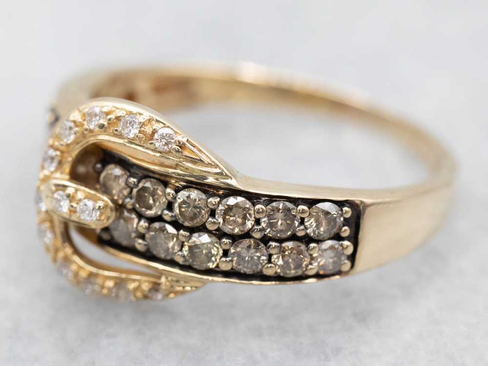 Levian Diamond Yellow Gold Belt Buckle Ring - image 1