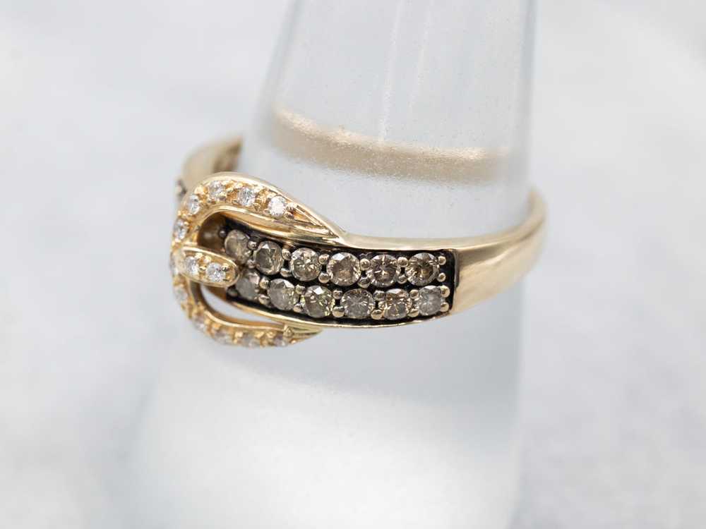 Levian Diamond Yellow Gold Belt Buckle Ring - image 3