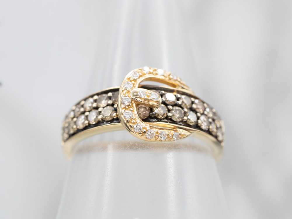 Levian Diamond Yellow Gold Belt Buckle Ring - image 4