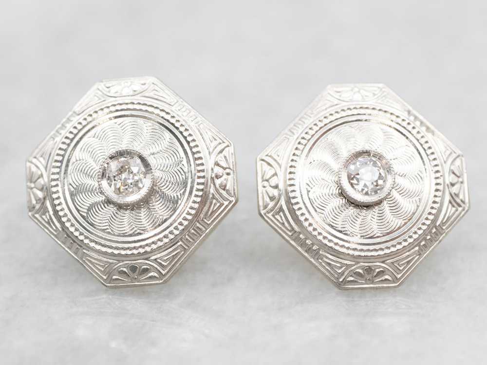 Old Mine Cut Diamond Cufflink Stud Earrings - image 1