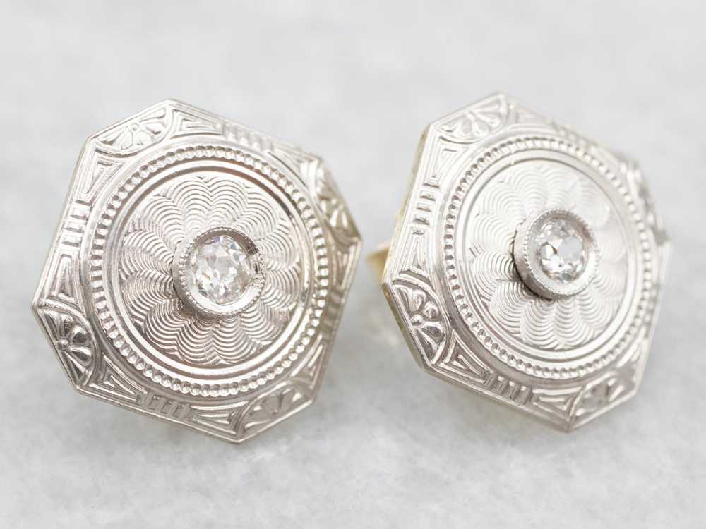 Old Mine Cut Diamond Cufflink Stud Earrings - image 2