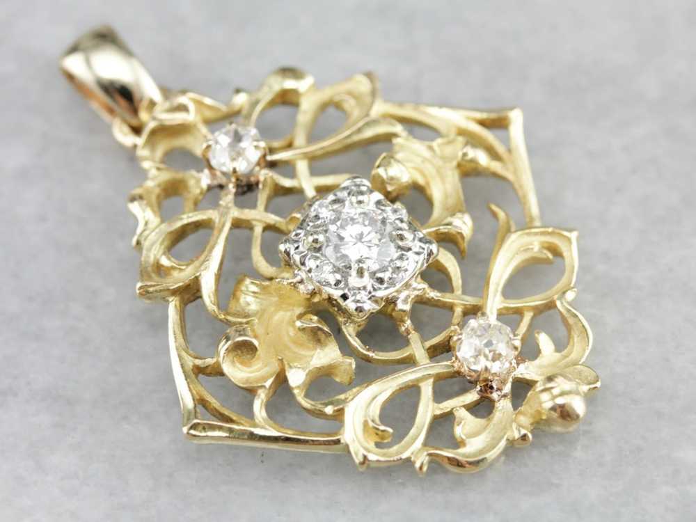 Mix Metal Diamond Filigree Pendant - image 1