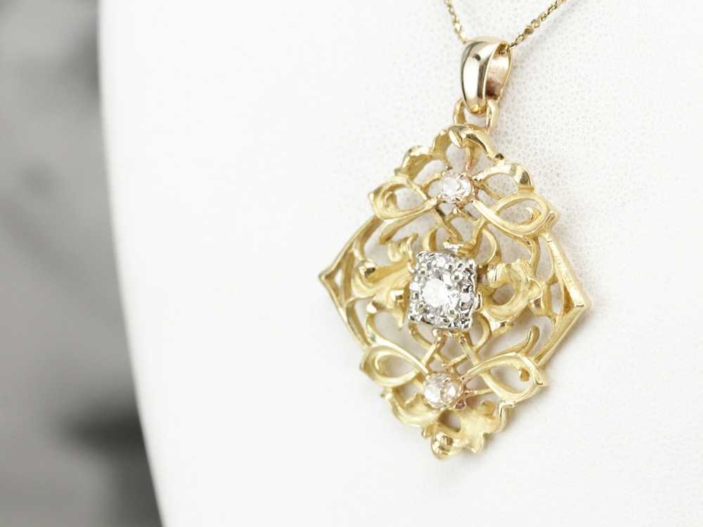 Mix Metal Diamond Filigree Pendant - image 4