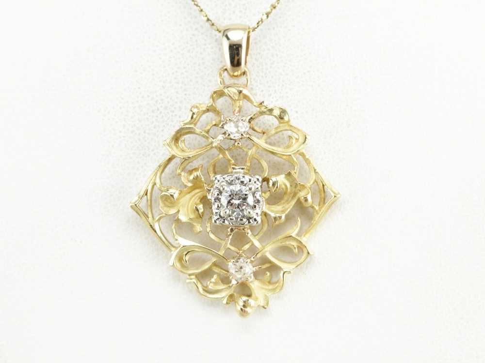 Mix Metal Diamond Filigree Pendant - image 5