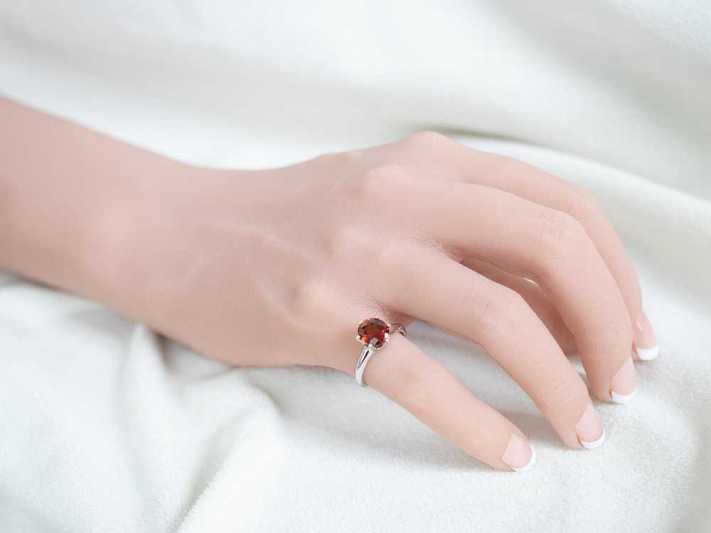 Hessonite Garnet Solitaire Ring in White Gold - image 10