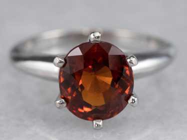 Hessonite Garnet Solitaire Ring in White Gold - image 1