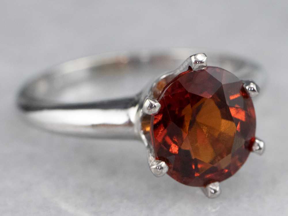 Hessonite Garnet Solitaire Ring in White Gold - image 2