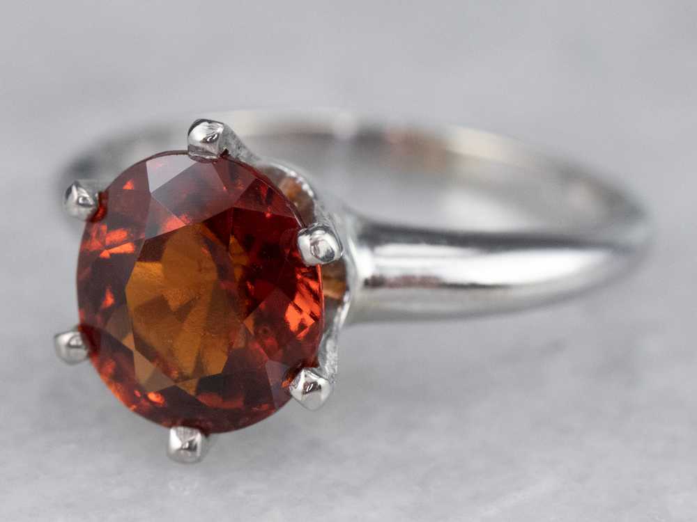 Hessonite Garnet Solitaire Ring in White Gold - image 3