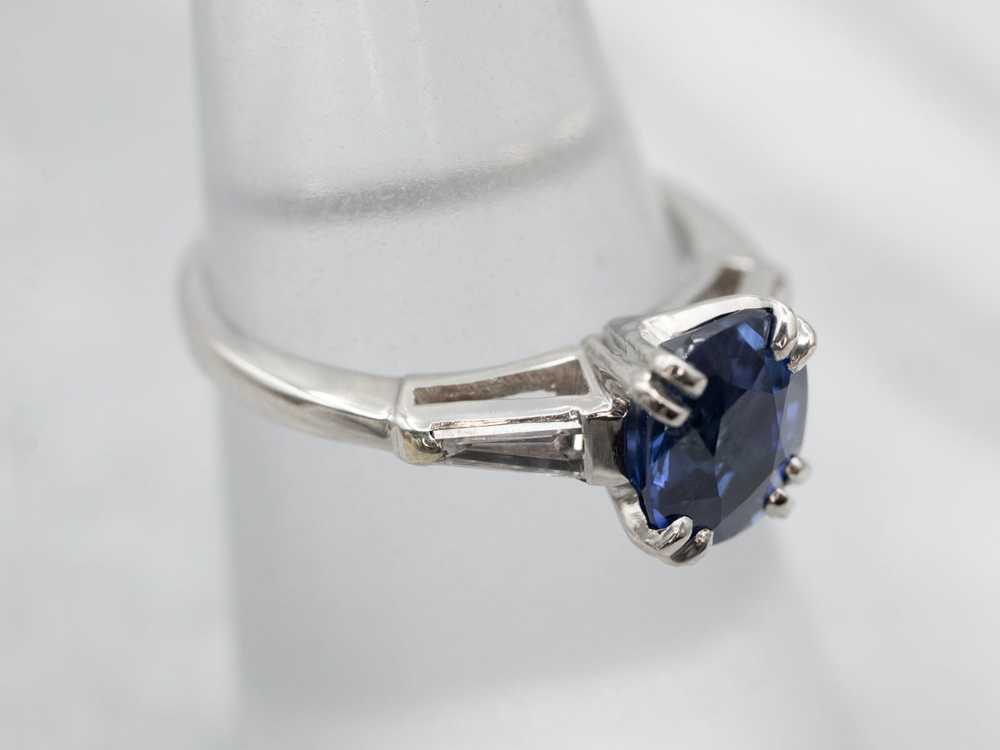 Platinum Sapphire Engagement Ring with Diamond Ac… - image 3