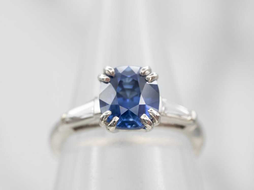 Platinum Sapphire Engagement Ring with Diamond Ac… - image 4