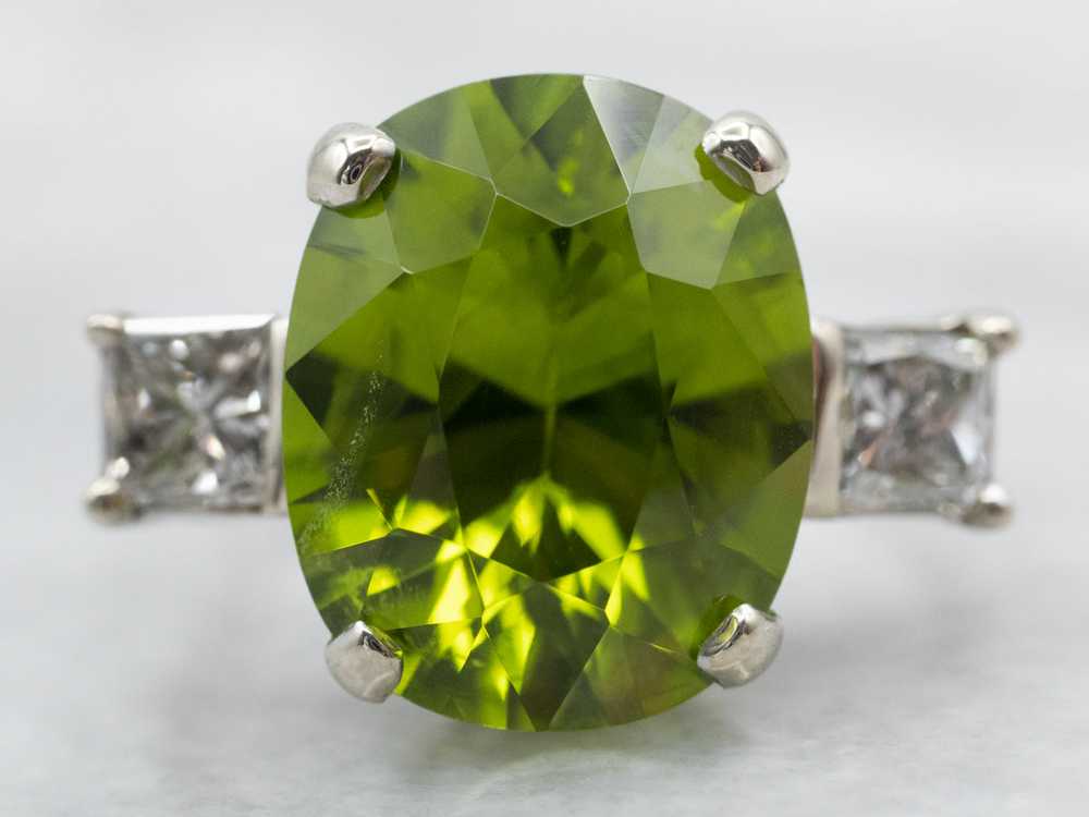 Sophisticated White Gold Peridot Cocktail Ring wi… - image 1