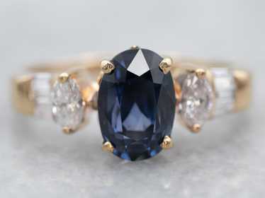 Modern Gold Sapphire Engagement Ring with Diamond… - image 1