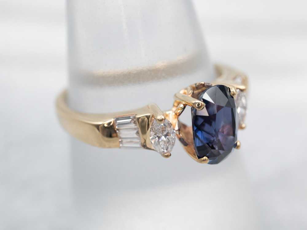 Modern Gold Sapphire Engagement Ring with Diamond… - image 3