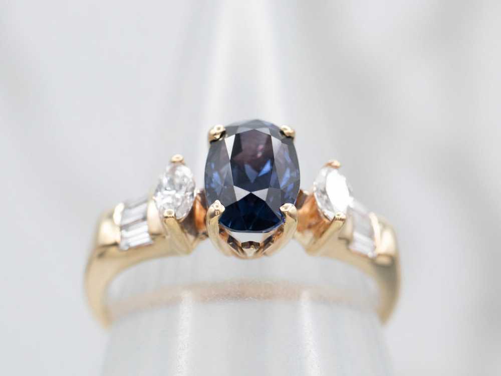 Modern Gold Sapphire Engagement Ring with Diamond… - image 4