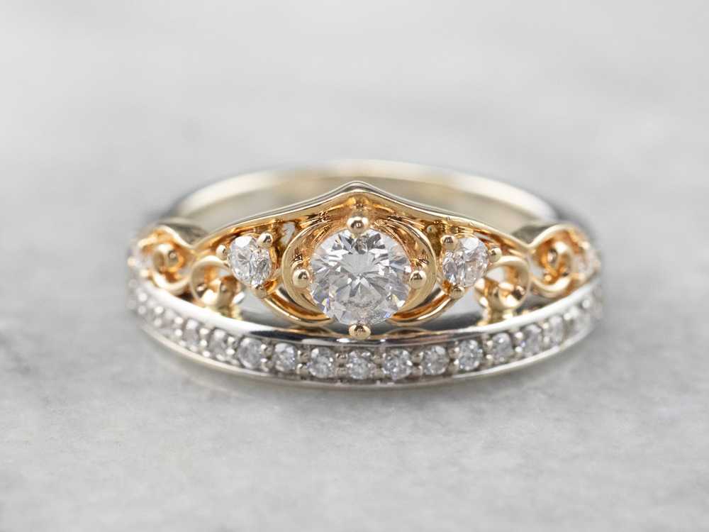 Two Tone Gold Diamond Anniversary Ring - image 1