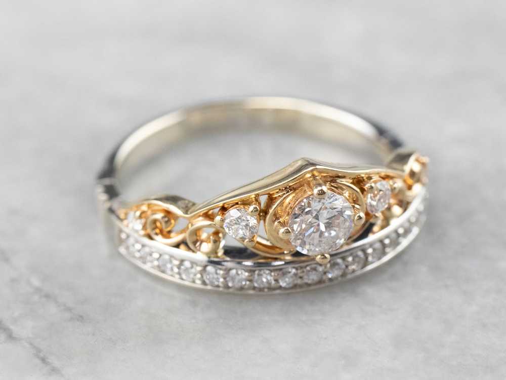 Two Tone Gold Diamond Anniversary Ring - image 2