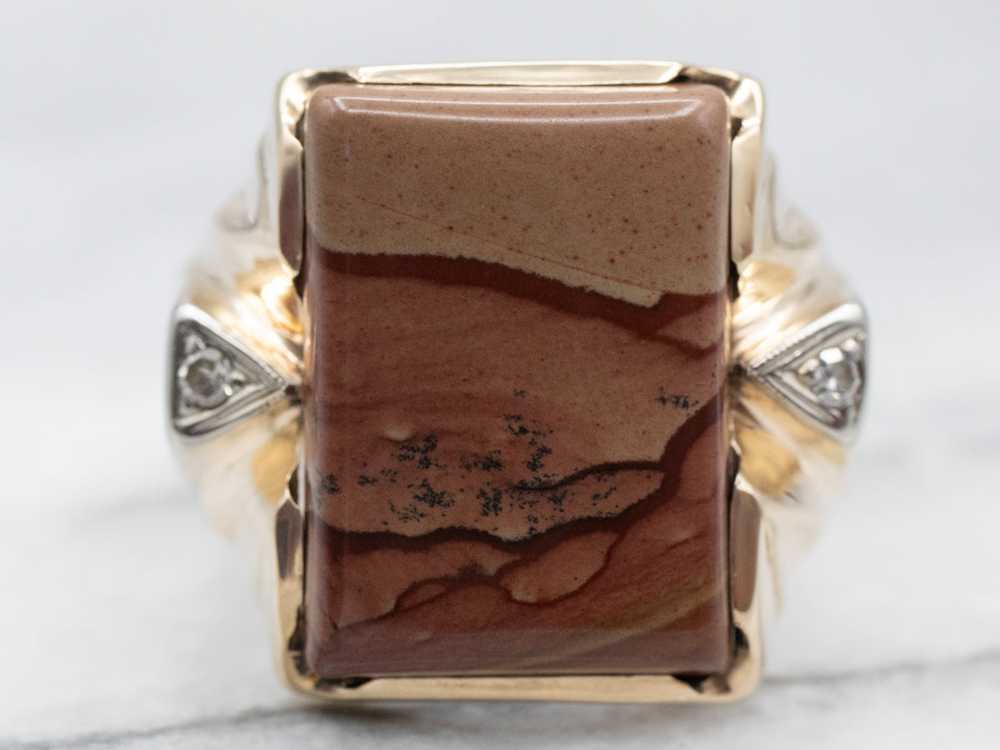 Beautiful Yellow Gold Jasper Ring with Diamond Ac… - image 1