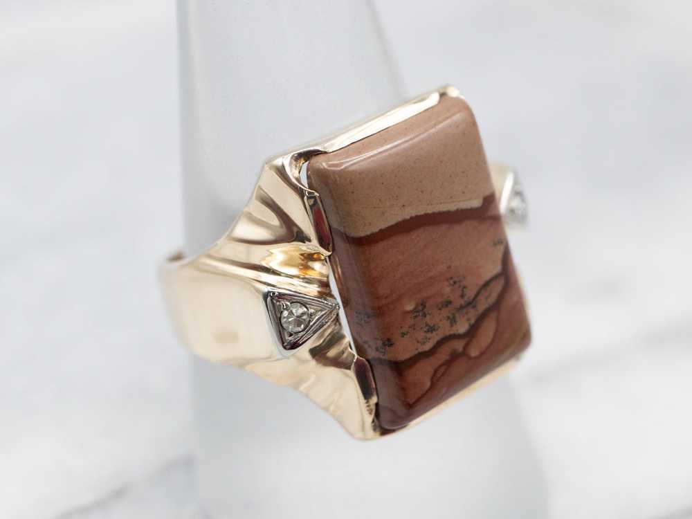 Beautiful Yellow Gold Jasper Ring with Diamond Ac… - image 3