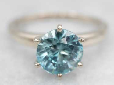 Stylish White Gold Blue Zircon Solitaire Ring - image 1