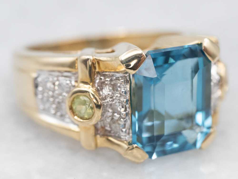 Blue Topaz Peridot and Diamond Cocktail Ring - image 1