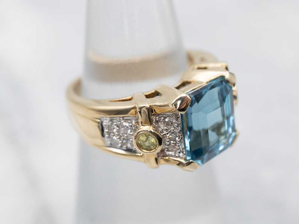 Blue Topaz Peridot and Diamond Cocktail Ring - image 4